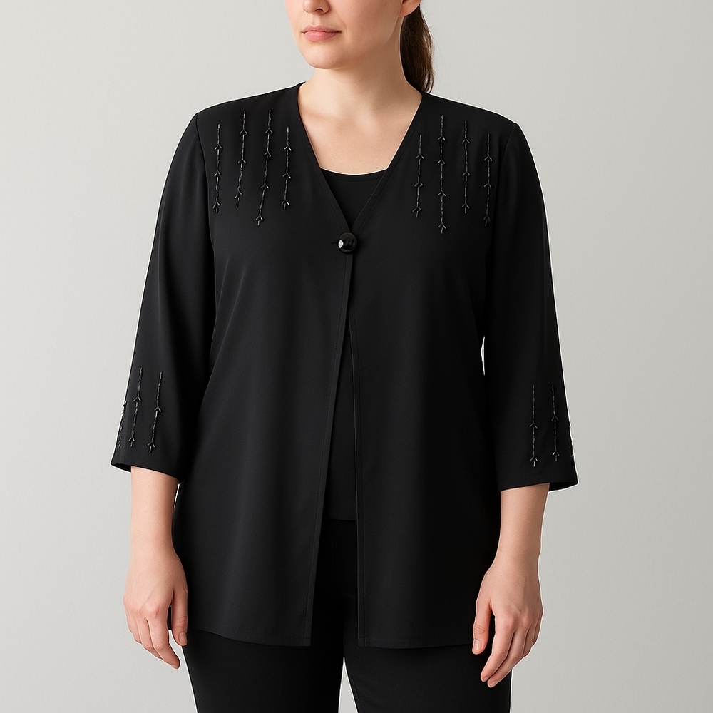 Vintage Yves‎ St. Clair Black Sheer Dressy Evening Beaded Cardigan, Large